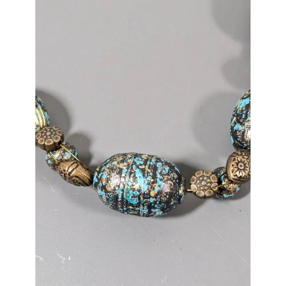 Bronze Tone Green Patina Faux Stone Statement Necklace‎ 20
